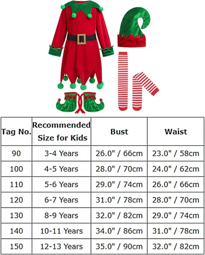 Vista 7 de Disfraz de elfo de Navidad para niños y niñas, vestido de lentejuelas de terciopelo con medias y zapatos, cubierta de sombrero de Papá Noel, trajes