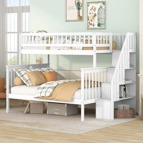 Vista 16 de Literas para niños con escalera, literas de madera maciza con barandilla completa