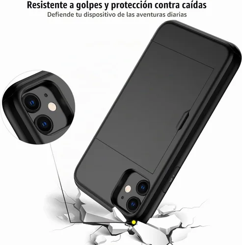 Vista 5 de Nvollnoe Funda para iPhone 11 con tarjetero resistente de protección de doble capa a prueba de golpes, ranura para tarjetas oculta, funda delgada