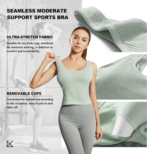 Vista 4 de AMRIY Camiseta corta de entrenamiento para mujer con sujetadores deportivos integrados, sin costuras, para gimnasio, yoga