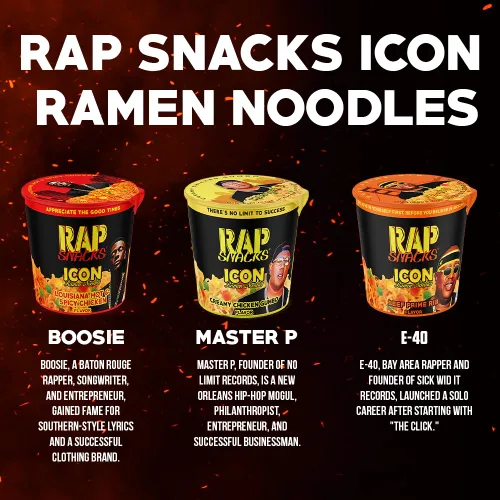 Vista 8 de Rap Snacks Creamy Chicken Gumbo ICON Ramen Fideos Master P-Pack de 12