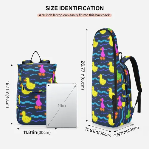 Vista 3 de Women Men Tennis Backpack Cute Sturdy Cute Animal Colorful Fluorescent Duckling 2 Rackets Padded Tennis Bag Gym Bag for Women, Men, Teenagers Tenis