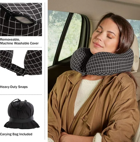 Vista 4 de Home-Complete Almohada de viaje – Almohada de espuma viscoelástica con funda lavable – Almohadas de cuello para dormir en aviones, trenes, Negro