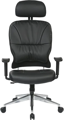 Vista 9 de Space Seating Asiento y respaldo de cuero ecológico, brazos ajustables y base de acabado de aluminio pulido, silla ejecutiva con reposacabezas