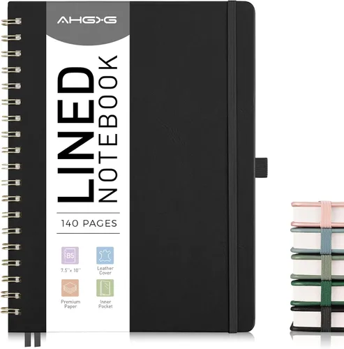 Vista 16 de AHGXG Cuaderno de espiral rayado de 8.5 x 11 pulgadas, cuadernos grandes A4 para mujeres y hombres, cuaderno de cuero de tapa dura con rayas