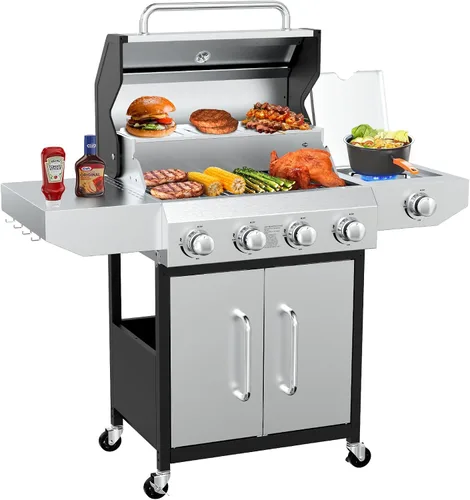 Vista 7 de BESTFIRE Parrilla plana de 3 quemadores de 35 pulgadas, parrilla plana de 45,000 BTU para cocinar al aire libre con dos estantes plegables, parrilla