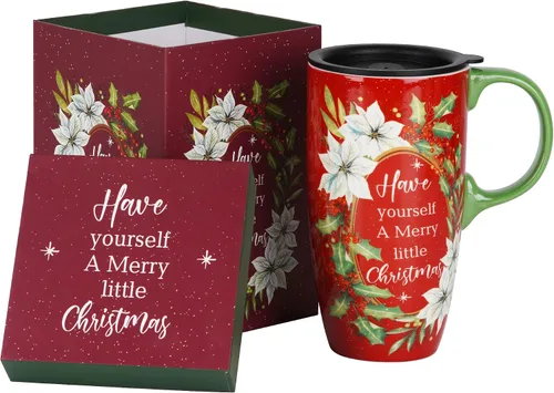 Vista 8 de Topadorn Taza de café de cerámica de 17 onzas con tapa y caja de regalo, taza de té de porcelana roja festiva, apta para microondas y lavavajillas
