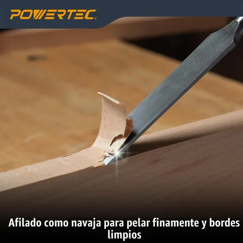 Vista 6 de Juego de cinceles de madera POWERTEC de 3 piezas - Cinceles de banco de borde biselado de 1", 3/4" y 1/2" con tapa de golpe, hojas de acero al cromo