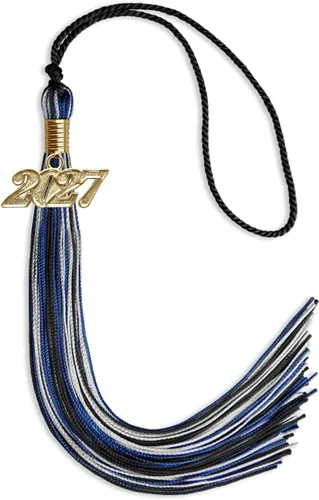 Vista 25 de Endea Graduation Borla mixta de triple color con gota de fecha dorada (negro/dorado/blanco, 2021)