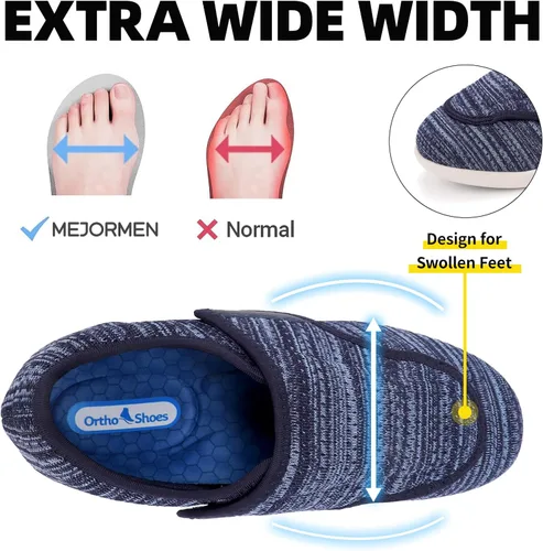 Vista 2 de Zapatos para diabéticos elegantes para hombre, con cierre ajustable, de ancho extraancho, con cierre ajustable, ligeros, transpirables, de malla