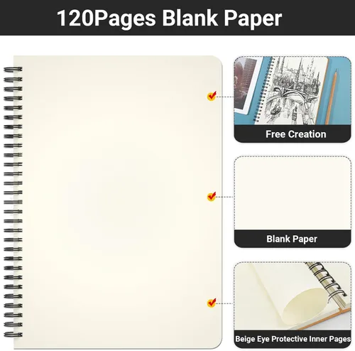 Vista 3 de EUSOAR Cuaderno en espiral en blanco de tapa dura, B5, 6 paquetes de 7.3 x 10.2 pulgadas, cuadernos de escritura de viaje, bloc de notas de notas