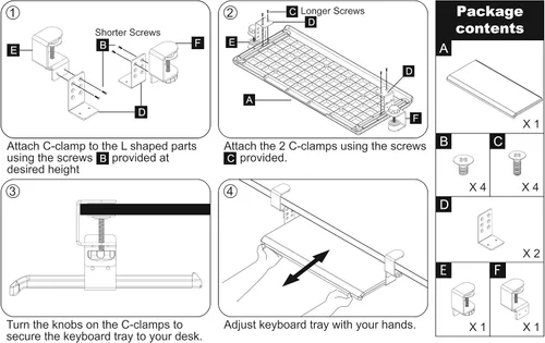 Vista 9 de Stand Up Desk Store - Bandeja ajustable y retráctil para teclado, con abrazadera compacta, debajo del escritorio, optimización de espacio, 25 x 11.5