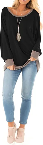 Vista 3 de Fallorchid - Camisetas de manga larga para mujer, cuello redondo, casual, con bloques