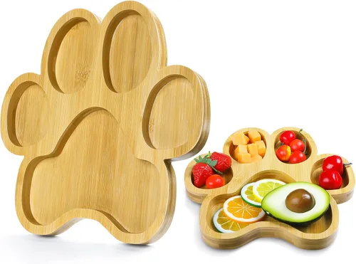 Vista 8 de Teling 2 bandejas de bambú para servir bocadillos de madera con 5 ranuras, tablero de charcutería de bambú, cuenco de madera para dulces, regalos