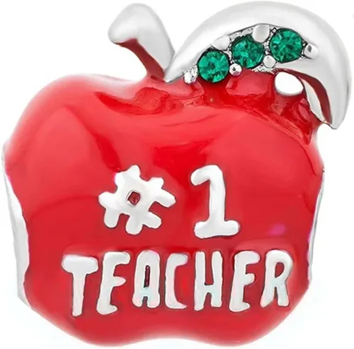 Vista 2 de NARTGO Abalorio de manzana para profesor número 1 compatible con pulseras Pandora
