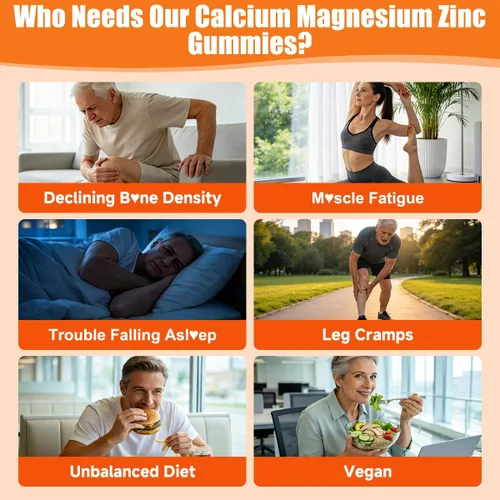 Vista 3 de Gomitas de calcio y magnesio y zinc para adultos: 5 tazas de nutrientes de la leche empaquetadas en 2 gomitas - Citrato de calcio extra fuerte