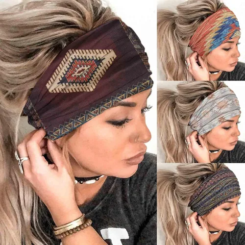 Vista 8 de Olbye Diademas bohemias anchas elásticas y antideslizantes para mujer y niña - para entrenamiento, yoga, correr, banda para el sudor, pañuelos