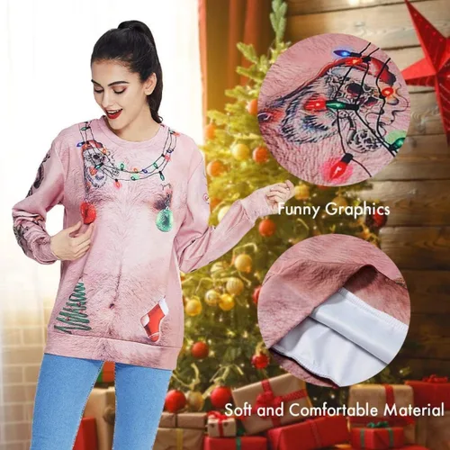 Vista 4 de AIDEAONE - Sudaderas unisex con estampado feo de navidad 3D, manga larga