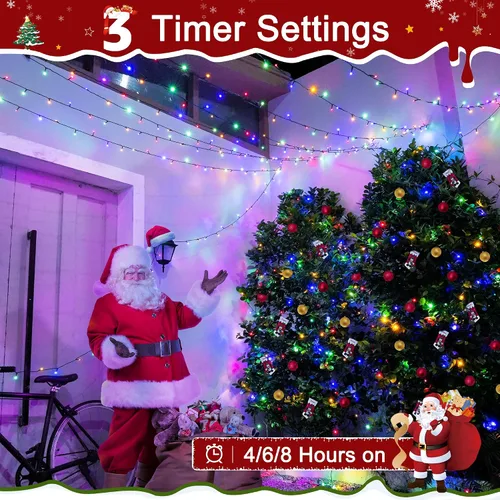 Vista 4 de Tira de luces de Navidad para exteriores, 8 modos, multicolor, 394 pies, 1200 LED