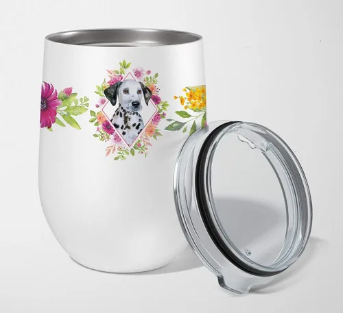 Vista 85 de Caroline's Treasures CK4110TBL12 Afghan Hound Pink Flowers - Vaso de vino aislado de acero inoxidable de 12 onzas con tapa, bonita taza de viaje