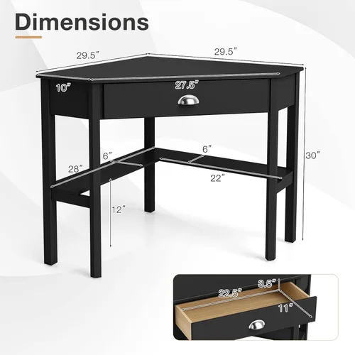 Vista 3 de Tangkula - Escritorio esquinero para computadora, mesa compacta de madera Negro