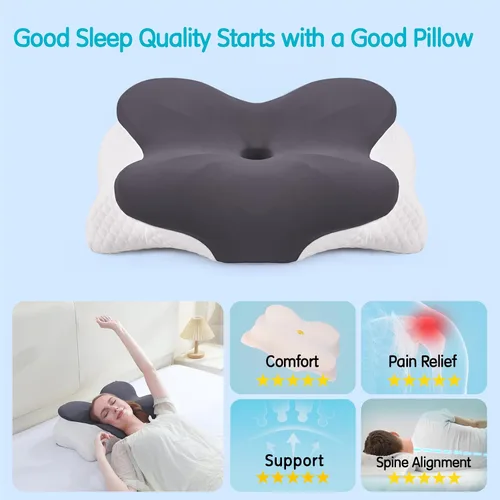 Vista 7 de Almohada cervical para aliviar el dolor de cuello, almohadas de espuma viscoelástica de contorno, almohada ortopédica ajustable con funda