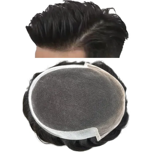 Vista 35 de Tupé para hombre Remy pieza de cabello humano para hombres encaje tupé para hombres nudo blanqueado sistema de reemplazo de cabello para hombre #1