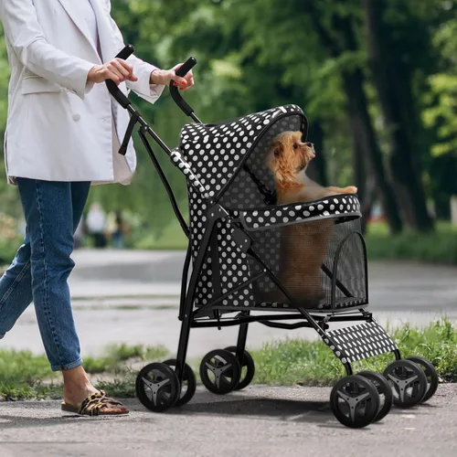 Vista 14 de Cochecito para mascotas para perros y gatos pequeños, 10-22 libras, almacenamiento trasero, negro