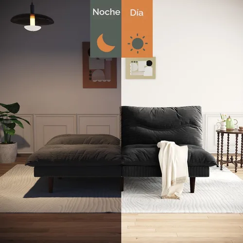 Vista 5 de DreamDashio Sofá cama futón, sofá futón de 69 pulgadas con respaldo ajustable, sofá cama convertible de pana, reclinable plegable para apartamento