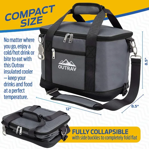 Vista 4 de Bolsa térmica plegable aislada – Bolsa térmica de almuerzo de 6 litros con abridor de botellas, capacidad para 16 latas, perfecta para camping