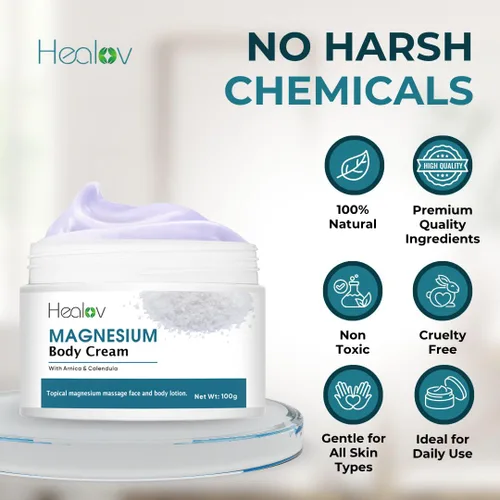 Vista 4 de Loción de magnesio – Crema de magnesio calmante pura para relajación, mejor sueño, salud muscular, cuidado de piernas y articulaciones – Mantequilla