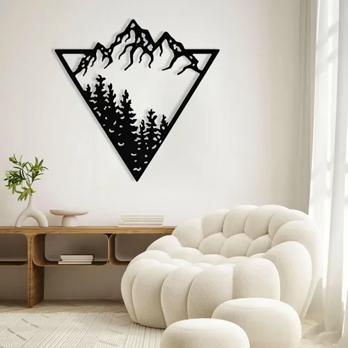 Vista 3 de Decoración de pared de metal de montaña y bosque, arte de pared de montaña de metal, arte de pared de grandes montañas, arte de pared de árbol