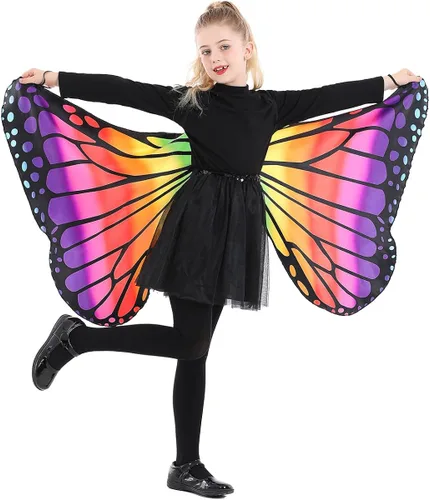 Vista 6 de Seasons Alas de capa de mariposa para niños, talla única, arcoíris