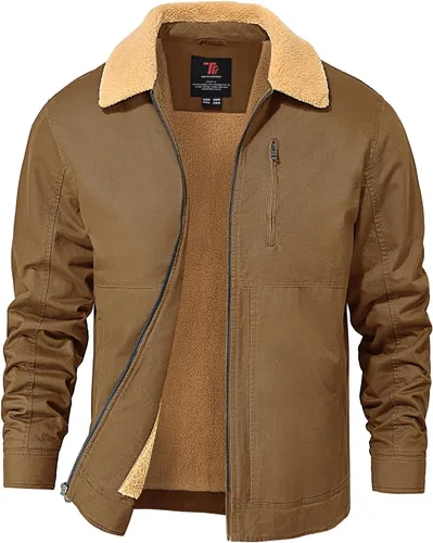 Vista 10 de TBMPOY Chaqueta de invierno para hombre, forro polar de sherpa grueso, de algodón, con cremallera completa, bolsillos con cremallera