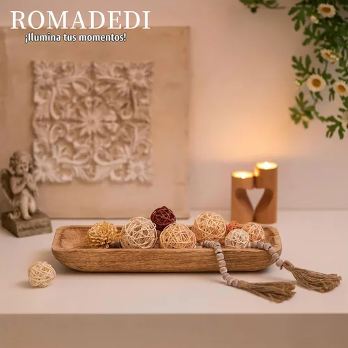 Vista 4 de Cuencos decorativos Romadedi para la decoración del hogar, cuenco de masa de madera para decoración, cuenco grande de madera de 16" para centros