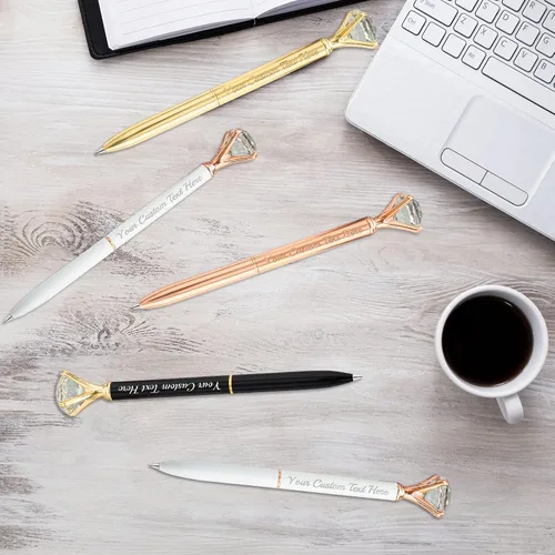 Vista 6 de Aolun 10 bolígrafos de diamantes con cristal personalizados a granel, bolígrafo de metal personalizado con nombre grabado, regalos de texto