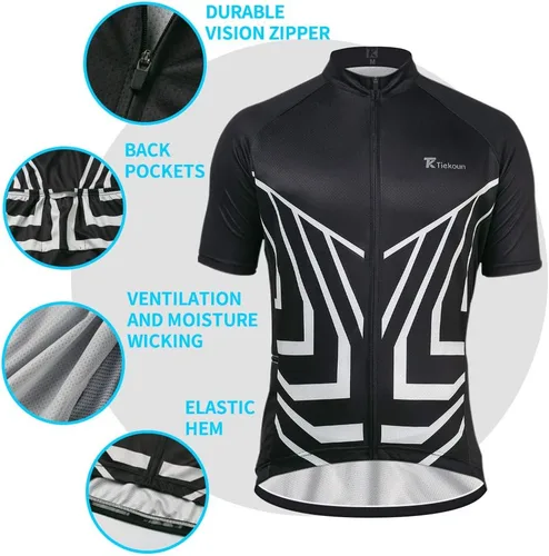 Vista 6 de Camisetas de ciclismo para hombre, camisetas de ciclismo de manga corta, chaqueta de bicicleta con cremallera completa