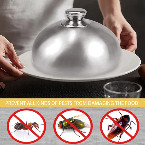 Vista 7 de Cubierta de acero inoxidable para platos de alimentos, cubierta de placa de cúpula para carne, cubierta de placa de alimentos para el hogar