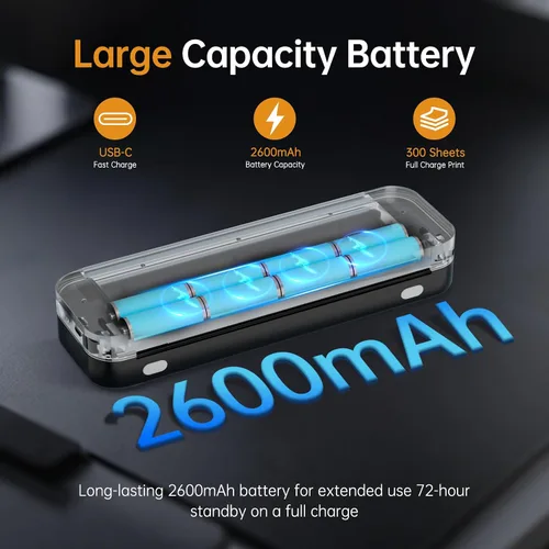 Vista 2 de Impresoras portátiles inalámbricas para viajes, mini impresora térmica Bluetooth sin tinta compatible con Android, iOS y laptop, compatible