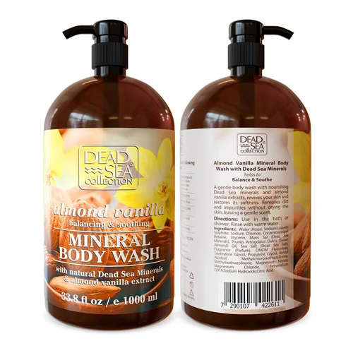 Vista 5 de Dead Sea Collection Gel de baño Almond Vanilla para mujeres y hombres, con minerales puros del mar muerto y aceite de almendras dulces, limpia e