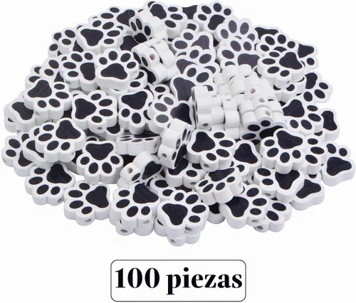 Vista 2 de 100 cuentas espaciadoras de madera con forma de huella de perro para mascotas, cuentas espaciadoras de madera en blanco y negro para hacer joyas