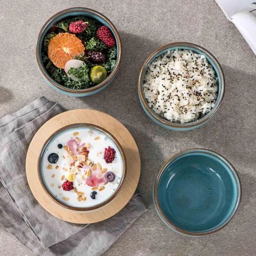 Vista 7 de Henten Home Juego de 4 cuencos de cerámica para ensalada de 15 onzas, cuencos de arroz de porcelana para cocina, cuencos de sopa para servir esmalte