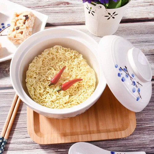 Vista 4 de Tazones de ramen con tapa, estilo japonés, de 27.5 onzas, tazón grande de fideos instantáneos para sopa, arroz y gachas de avena, microondas, horno