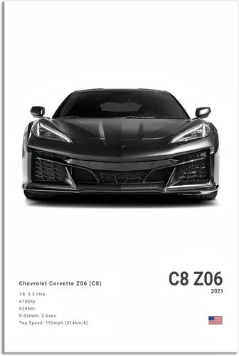 Vista 8 de Póster de Supercar Corvette C8 Z06 Póster de Carreras Pintura de Pared Lienzo Pintura Pósteres Regalo de Cumpleaños Impresiones Imágenes para Negro