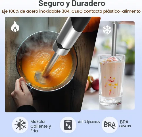 Vista 5 de Consciot 4 en 1 licuadora de inmersión de mano Max 1100W, varilla con cable emulsificadora con eje de licuadora entero de acero inoxidable, control