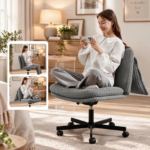 Vista 11 de Fizzin Cross Chair, Memory Foam Armless Home Office Chair with Wheels, Beige