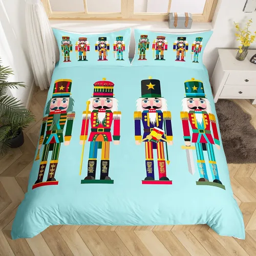 Vista 17 de Erosebridal Juego de ropa de cama de Navidad escandinavos gnomos de Papá Noel, funda de edredón de Papá Noel nevando para niños y niñas, funda