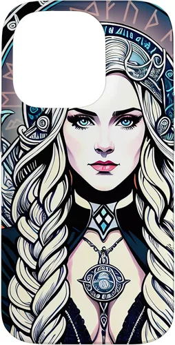 Vista 17 de iPhone 16 Skadi Diosa nórdica, mito vikingo nórdico, runas, estuche de arte nórdico