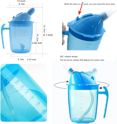 Vista 5 de VOPHIA Vaso para beber para adultos discapacitados, taza de alimentación convaleciente, sin derrames, con popote para adultos mayores, maternidad