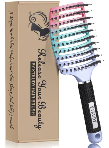 Vista 16 de KTKUDY Cepillo para desenredar con cerdas de jabalí, cepillo para hacer el cabello más brillante y saludable, cepillo desenredante curvo y ventilado